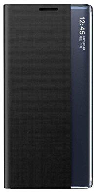 LEYAN Case for Samsung Galaxy S21 5G, Prime PU Leather Flip Case Cover with Clear View Window, Flip Smart View Case Cover with Folding Stand, Black