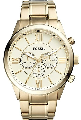 Fossil Herren Quartz Armbanduhr, 46.00mm GehäusegröÃŸe mit Gold analog Zifferblatt und Gold Metallarmband Armband BQ1128IE