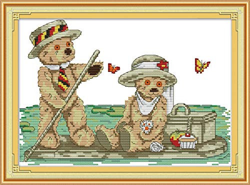 OWN4B Kreuzstich-Set, geprägt, Motiv A Romantic Trip to Bear, 11 Ft, 39,1 x 26,9 cm, Stickset (Bär 2)