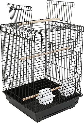 Jaula para Pájaros de Metal con Comederos Perchas Columpio y Bandeja Extraíble para Canarios Periquitos (40 * 40 * 58cm (Negro))