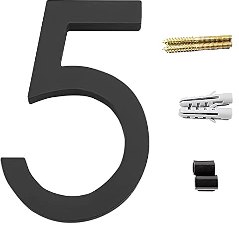 Zayookey Schwimmendes Hausnummernschild Schwarz 12 cm Moderne Türnummern 3D Adress Nummern House Numbers für Straße Zuhause (Door Number 5)