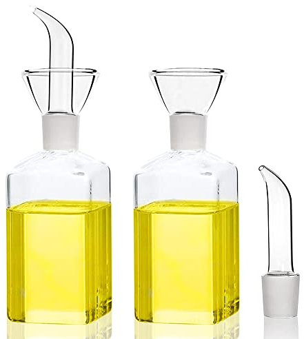 Bugucat Bugcat Dosatore Olio e Aceto 250ml, Vetro Trasparente Bottiglia Oliera antigoccia con beccuccio per cucina e barbecue,Ideale Anche per Oli aromatizzati e speziati，Facile da Pulire（2 pezzi）