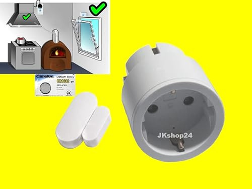 Mini FUNK-Abluftsteuerung-SET | Intertechno Dunstabzugshauben-Steuerung | Power-Zwischenstecker 2300W + Mini-Fensterkontaktschalter + Ersatzbatterie