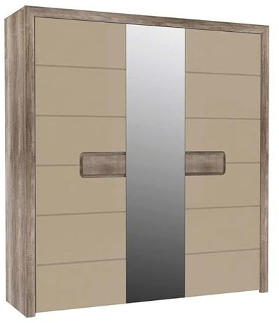 Forte Möbel Tizano Kleiderschrank 205, er Schrank mit Hochglanzfronten und Drehtüren, Holzwerkstoff, Eiche Antik, Beige Glanz, 203,4 cm breit, 218,9 cm hoch, 60,2 cm tief