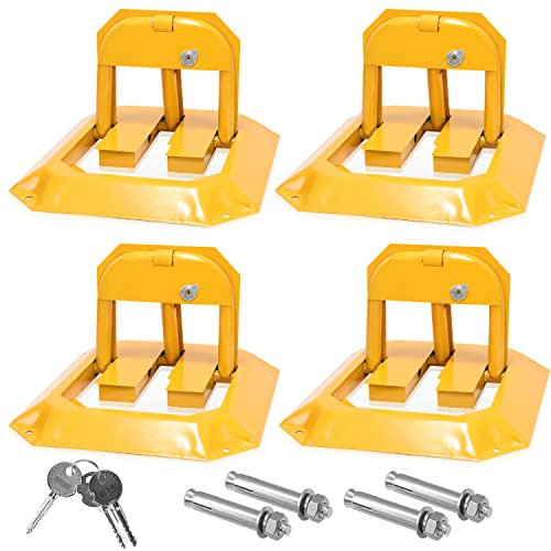 Jopassy 4*Parksperre mit 12 Schlüsseln, Parkplatzsperre mit 16 Dehnschrauben, Klappbar Parkpfosten, Universal Parkplatzschloss, Parkschranke Parkschranke für Garage Einfahrt Auffahrt Parkplatz