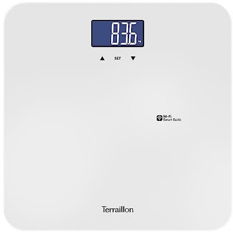 TERRAILLON - MASTER FORM ULTRA Balance connectée Wi-Fi, Capacité 180 kg, IMC, Grand écran LCD rétro-éclairé, Plateau verre - Blanc