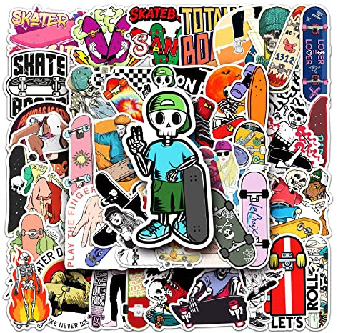 50 Stück Sport Aufkleber Pack Skateboard Sticker Set Wasserdichte Vinyl Sticker für Laptop Kinder Autos Motorrad Fahrrad Skateboard Gepäck Koffer Computer Aufkleber Graffiti Decal