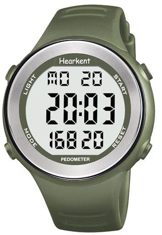 Hearkent Orologio impermeabile contapassi per anziani senza Bluetooth, nessuna app necessaria, con contapassi, contapassi, contapassi e grandi cifre LCD (verde)