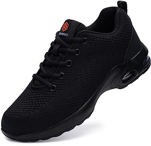 DYKHMILY Chaussures de Securite Femmes Légère Basket de Securite Femme Confort Chaussure de sécurité Femme Coussin d'air Respirant Chaussures de Travail Protection Embout Acier (Noir,37.5EU)