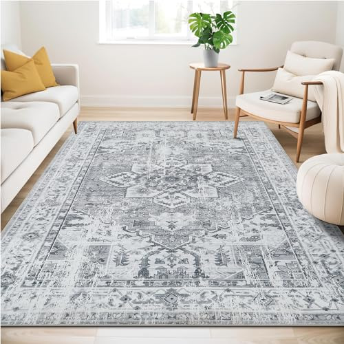 Vintage Rug 120x170cm, Washable Rugs, Living Room Rugs，Non Slip Carpet | Boho Rug, Traditional Oriental Rugs, for Bedroom, Dining Room, Office,Vintage Grey