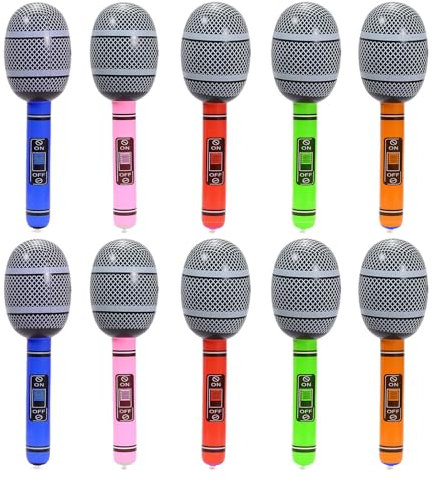 EUPSIIU 10 Pièces Microphones Gonflables, Gonflable Instruments, Ensemble de Microphones Gonflables, Accessoires Gonflable Parti Microphone, Accessoire de Fête Gonflable (Multicolore) (Multicolore)