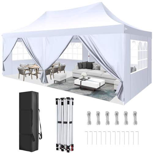 COBIZI Carpa Plegable 3x6m, Carpas para Exteriores Impermeable con 6 Paredes Laterales, Marco Reforzado, para Camping Fiestas, con Bolsa de Transporte, Pergolas de Jardin Altura Ajustable, Blanco