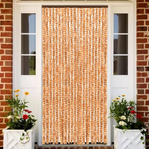 LAPOOH Fly Curtain Ochre and White 100x230 cm Chenille,Fly Curtain,Fly Screen Door,Insect Protection Door-377402