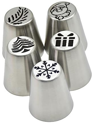 Hoement 5 Stück Edelstahl Spritztüllen Weihnachtliche Piping Tipps Kuchen Dekorieren Backzubehör Klein Rostfrei