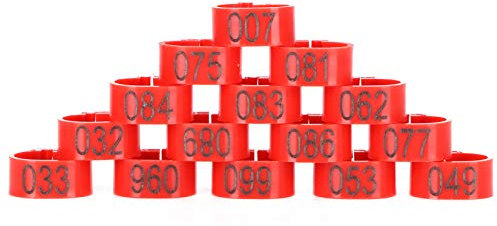 DriKou Hühnerbeinbänder, Vogelerkennungsringe, klein, leicht, leicht zu tragen, Vogelfußringe für Tauben, Papageien, Hühner (10mm red Ring with Word)