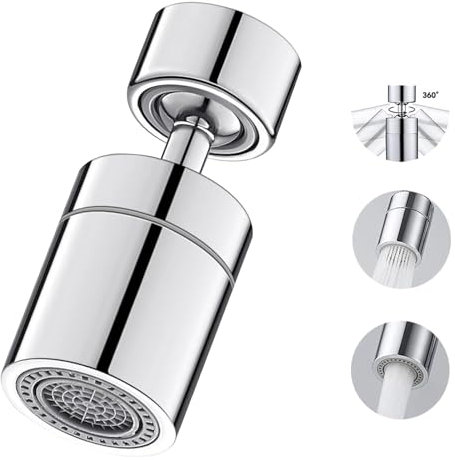 Kitchen Faucet Aerator, 360 Degree Swivel Tap Aerator, 24mm M24 Splash-Proof Faucet Sprayer Head, Water Saver Dual Mode, Universal Tap Extension for Kitchen Sink(Silver)
