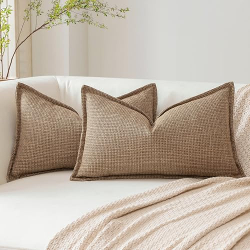 Artscope Dekorativa kuddfodral, mjuk linnestruktur, soffkuddar, lantlig stil, elegant design, för soffa, sovrum, vardagsrum, heminredning, brun, 30 x 50 cm, 2-pack