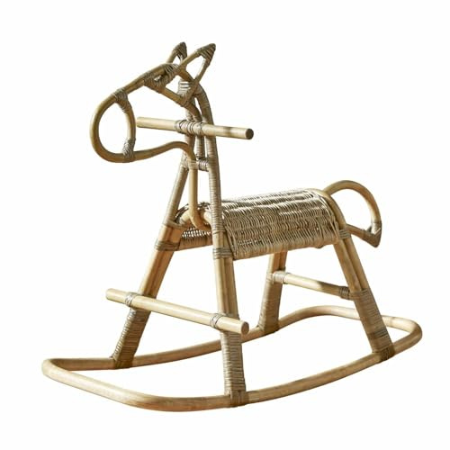 Loberon Schaukelpferd Wendeline, Handgefelochten, Stabil & Leicht, Zeitloser Klassiker, Elegante Form, Natürliche Farbe, Kinderzimmer, Accessoire, Rattan, braun