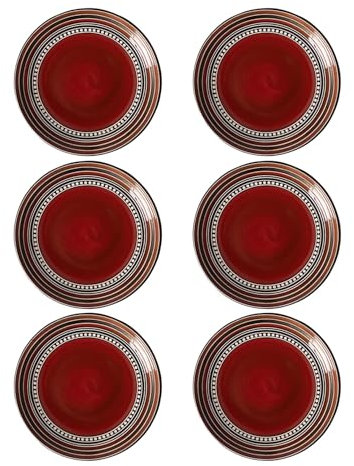 MYOLIO Speiseteller Keramik, 6 Stück Sicherheit Hohe Temperaturbeständigkeit Rund Rot Porzellan for Salat, Dessert, Pasta, Mittagessen, Vorspeisenteller(8.5 in)