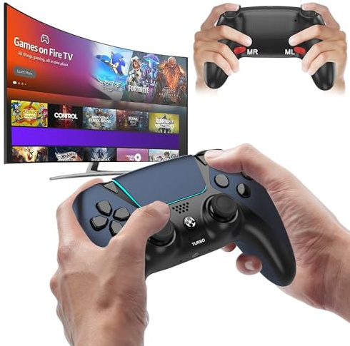 Enstixsm Upgraded for Luna Controller with Back Paddles,Turbo,Wireless Fire TV Game Controllers for PC,GeForce NOW,Firestick,Replacement for Luna Gamepad with ALPS Joystick,No Drift Stick, Blue