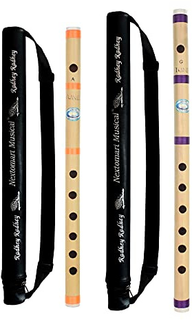 Musikalisk kombo flöjter en låt, 6 hål (16 tum) och G Tune 6 hål (17 tum) bambubröv bansuri med flöjt bärväska gratis (engelsk notering)