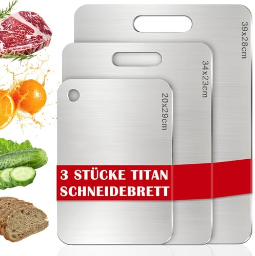 3 Placas Tabla De Cortar De Titanio,Tabla Cortar Acero Inoxidable De Grado Alimenticio De Doble Cara,Titanium Cutting Board Para Carne Frutas Verduras,Duradera E Higiénica(20*29cm+34*23cm+39*28cm)