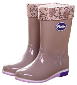 Momolaa UK 5 Fleece Lined Wellies for Winter Ladies Warm Wellies Waterproof rain Snow mid Calf Womens Warm Walking Boots,Detachable Lining Khaki