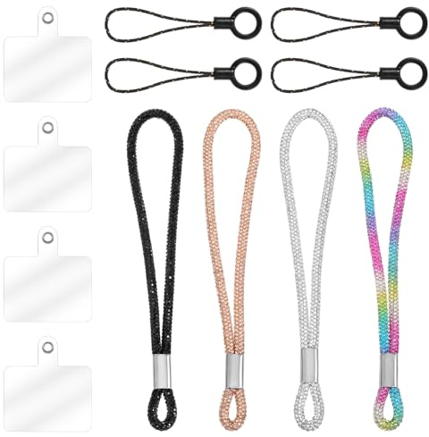 Shimmeroo 4PCS Diamond Phone Lanyard with Anti-Theft Lock, Compatible with Most Smartphones Wrist Strap for Women Men, Gift Ready Phone Strap