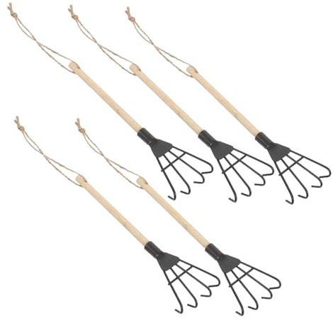 TOBBOMEY 5pièces Râteau De Jardin Portatif à Quatre Dents Mini Outil De Jardinage avec Manche Ergonomique pour Désherber Et Aérer Sol
