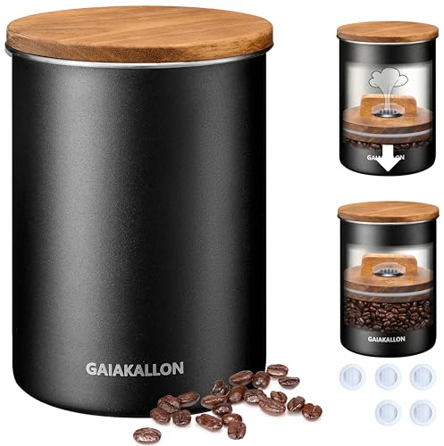 GAIAKALLON Vacuum Coffee Canister, Stainless Steel Airtight Canister for 16oz Coffee Beans, Coffee Bean Storage, 46 fl.oz