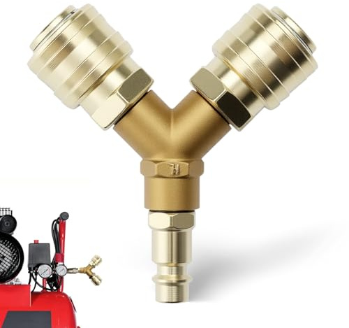 Druckluftverteiler Druckluftkupplung Druckluft Zubehör, Druckluftweiche | Druckluftverteiler 2-Fach, mit 2 Kupplungen, NW 7.2 1/4 AG, Luftschlauch Schnellkuppler, Messing Druckluft Verteiler