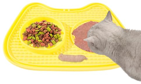 Kattskål med långsam matning | Interaktiv anti-sväljningskål med sugkopp och läckmatta | huskatter långsam matningsautomat läckmatta – för yoghurtremsor, burkar, snacks, godsaker och pojke
