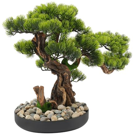 Artificial Bonsai Pine Tree, Tabletop Realistic Artificial Bonsai, Hand-Carved High-Class Wood Plastic Iron Durable No Pruning Living Room Office