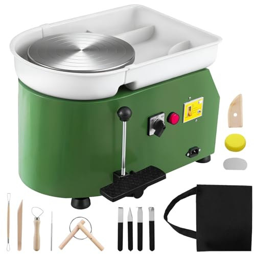 Electric Pottery Wheels 350W, 25cm Turntable Potters Wheel for Adults, 2000RPM Adjustable Speed with Foot Pedal & Handle Removable ABS Basin, DIY Pottery Kit with Clay Tools for Children Beginners DIY