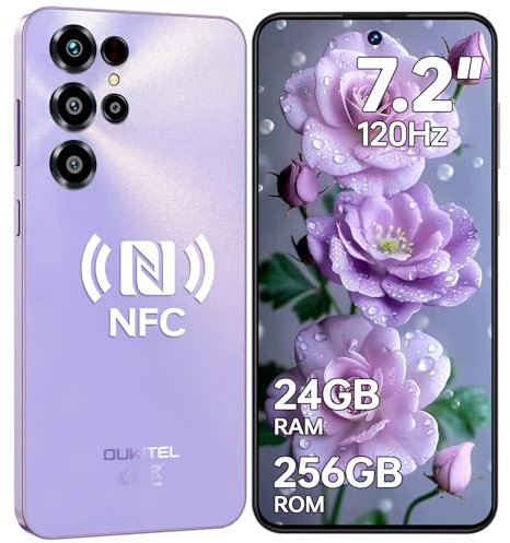 OUKITEL C68 Smartphone Ohne Vertrag, 7,2 Zoll 120Hz Display, 24GB RAM+256GB ROM Handy Ohne Vertrag, 6000mAh, 64MP Smartphone, Android 15 Simlockfreie Handys, Dual SIM 4G/NFC/GPS/Face ID/Fingerabdruck