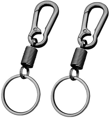 Twin Pack of Metal Carabiner Spring Belt Clip Keychain with Key Ring, 3 colour Variations. (Black Gun Metal)