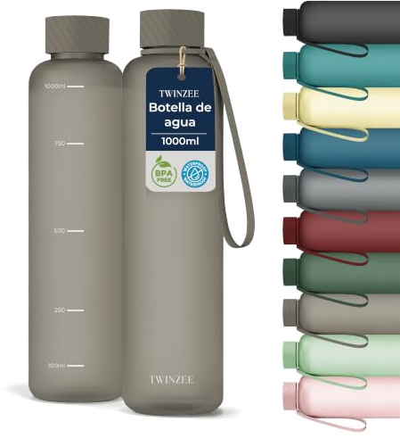 Twinzee Gourde Tritan 1 L Sans BPA Anti-Fuite Lave-Vaisselle Taupe | Idéale pour le sport, l'école et le bureau · Réutilisable · Solide · Légère · Hydratation pratique au quotidien