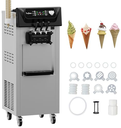MilleLoom Commercial Soft Serve Ice Cream Machine 1+2 Flavor, 2 Hoppers 3 Dispensers, 2200W, 8 Gal/Hr Yield, 7L Capacity, Auto Clean, LCD Display, for Restaurant Snack Bar Shop Commercial Use
