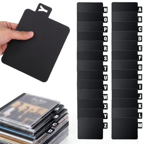 Qianyu 26 separadores de discos de vinilo DVD A-Z alfabeto, separadores para CD, carpetas de alfabeto, separadores de la A a la Z, pestañas alfabéticas, soporte para fichas para discos de vinilo Alb