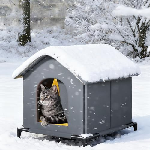 Isolierte Hundehütte for den Außenbereich, wasserdicht und schneefest, 600D Oxford-Hundehütte mit erhöhtem Hundebett, Haustier-Überdachungszelt for Hunde, Katzen(XXL)