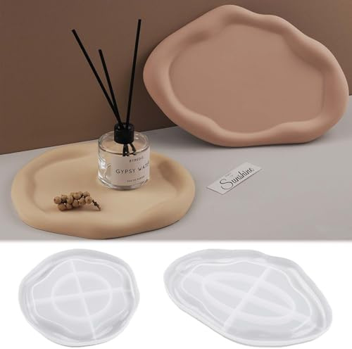2 Stück Silikonform Tablett FORMVERSITY, Gießformen Silikon Tablett Epoxidharz Formen Wolke Blume, Silikon Formen Zum Gießen Schale Gips Gießen Formen für Bastelarbeiten, Gips, Kerzen