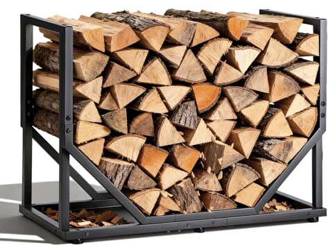 Brennholzregal aus Metall, 110 kg Traglast, Maße 52×40×32 cm, großvolumiges Kaminholzregal, Innen & Außen nutzbar, Holzstapelhilfe zur Aufbewahrung von Brennholz für Kamin, Garten und Terrasse