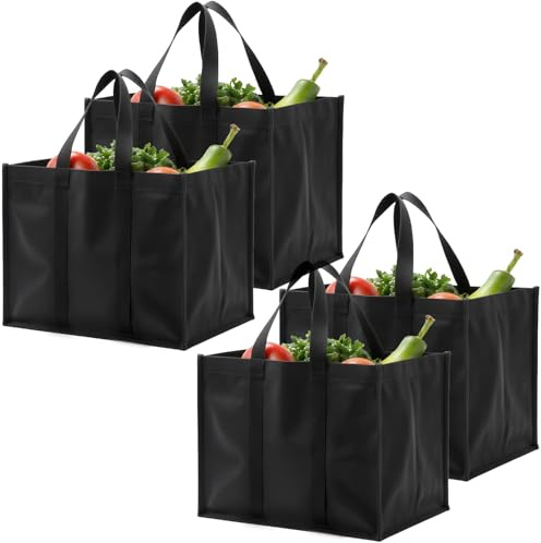 Luxiremi 2 Pcs Reusable Shopping Bags for Groceries, Picnic and Camping | Black Grocery Tote Bag with Handles, Foldable Washable, Extra Large & Durable