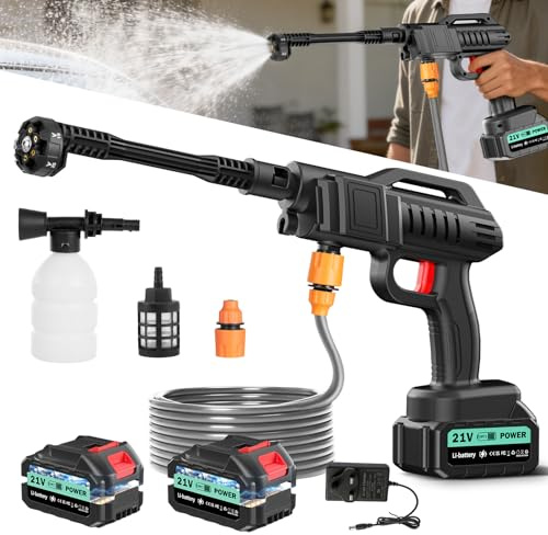 Sararoom - Limpiador de alta presión inalámbrico (máximo 80 bar, 270 l/h, pistola de alta presión con batería, portátil a presión Washer | 2 baterías, boquilla ajustable 6 en 1, manguera 5 m, para
