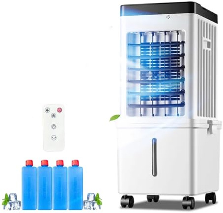 Evaporative water-cooled fan，3-in-1 with Remote Control Portable Fan 3 Speeds, 7.5H Timer, 15L Water Tank4 ice trays with Wheel, for Home Office