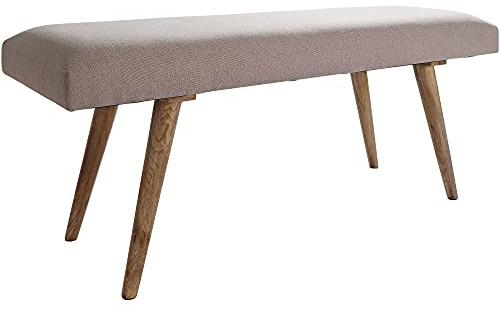 FineBuy Sitzbank 120 cm Massivholz Stoff, Polsterbank Retro | Garderobenbank gepolstert für Eingangsbereich, Schlafzimmer und Wohnzimmer, Bettbank mit stabilen Holzbeinen