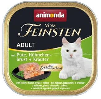 animonda vom Feinsten mit Schlemmerkern in Pute & Hühnchenbrust + Kräutern (32 x 100g), getreidefreies Katzenfutter nass ohne Zucker, mit frischen, fleischigen Zutaten