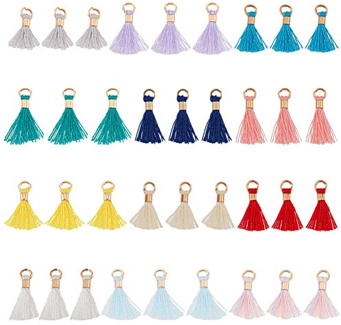 nbeads 1 Boîte 65 Pcs Petit Coton Pendentif Tassel Pendentif Tassel Charms avec Caps pour Sac Artisanat Bretelles Porte-Clés Décor Accessoires de Bricolage, Couleur Mélangée, 1~1.6cm de Long