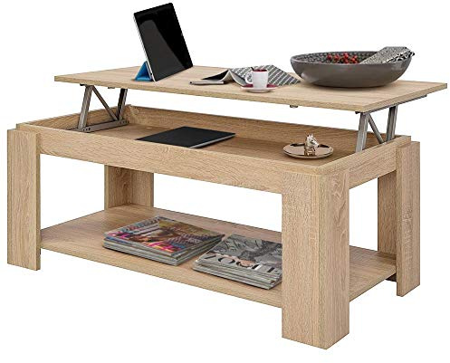 BAKAJI Tavolino da Caffè Soggiorno con Rialzo e Contenitore Tavolo Divano Salotto Design Moderno Apribile in Legno Melaminico Dimensione 100 x 50 x 43 cm (Beige)