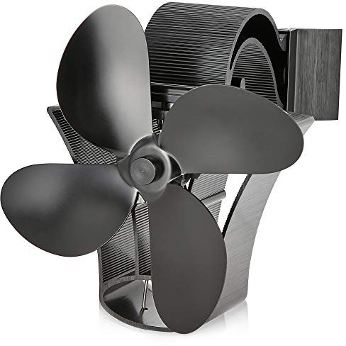 NETTA Ventilatore magnetico per stufa a legna a 4 pale, con fascia regolabile, funzionamento silenzioso, circolazione ecologica, ideale per bruciatore a legna e ventilatore per camino, colore: nero